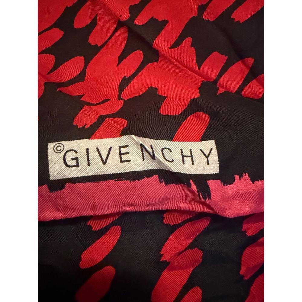 Vintage Givenchy Silk Scarf Red Black Abstract Print Square 27x27 Luxury
